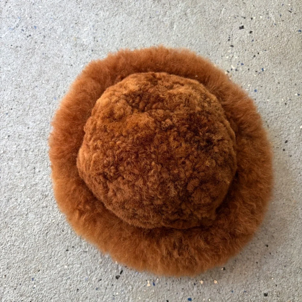 Peruvian Link 100% Alpaca Fur Hat Brown Fluffy Pillbox Made in Peru Winter Glam